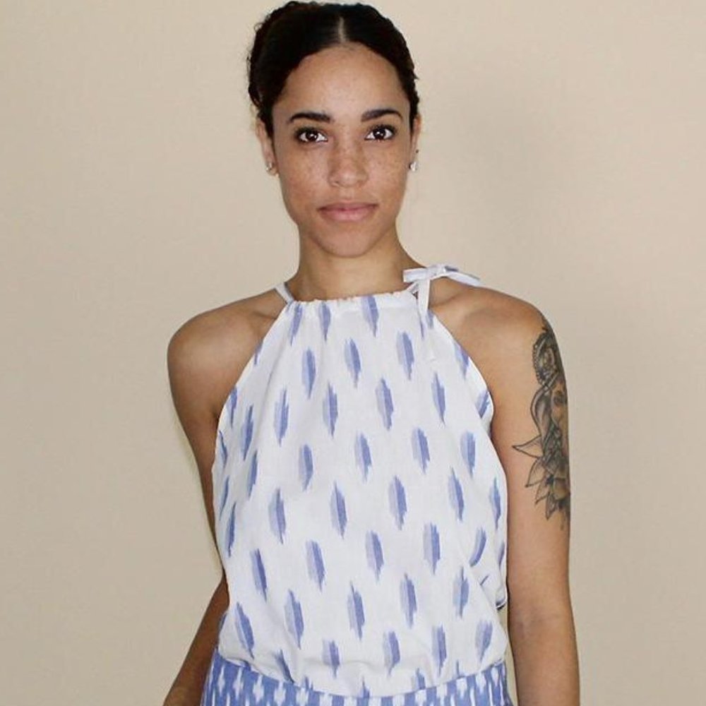 Passion Lilie Ikat Cotton Cross Back Top L NWT